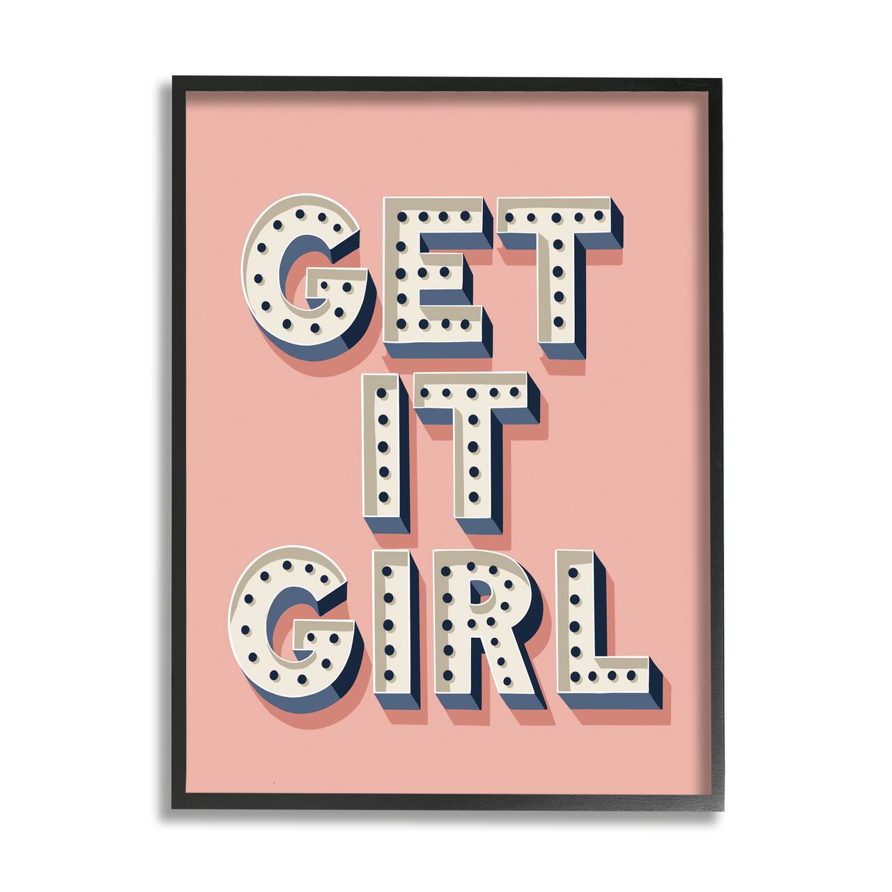 Stupell Industries Get It Girl Bold Polka Dot Typography over Pink in Black Frame Wall Art